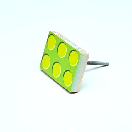 Handmade Pine Wood Green LEGO-Inspired Knob for Kids